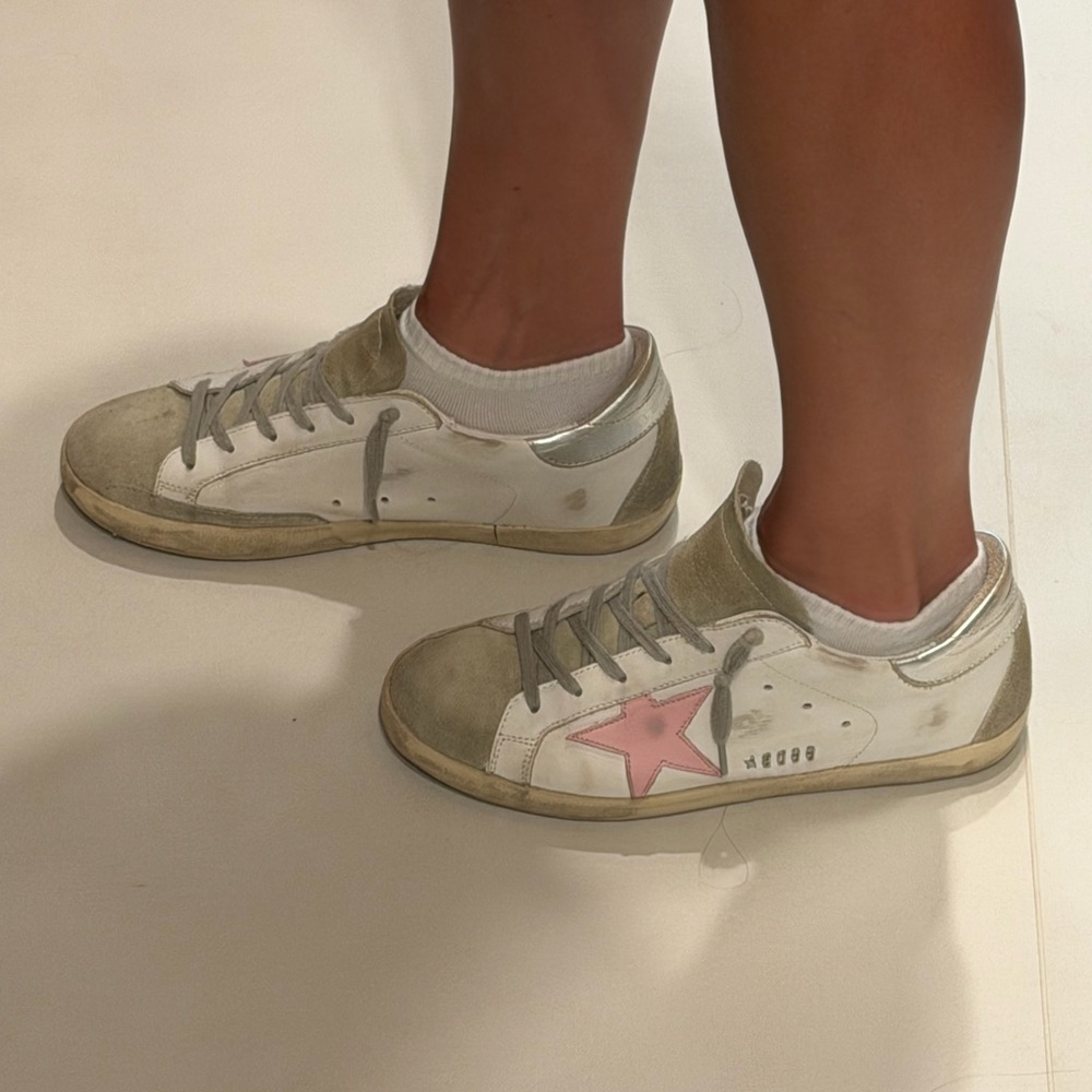 Women's leather Super-Star with pink star and silver heel tab